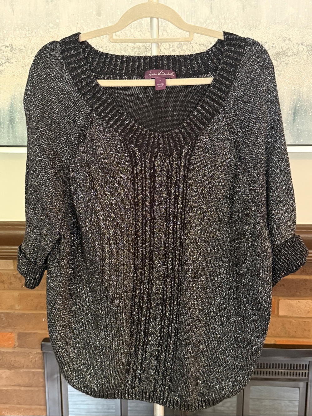 Gloria Vanderbilt Black Metallic Scoop Neck Knit Sweater